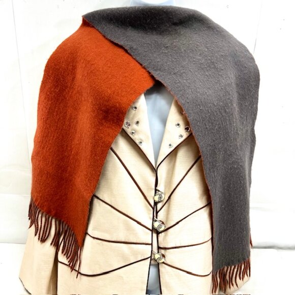 Vintage Men/Wome  MARIO VALENTINO Scar 100% Wool Fringed 58"x10" Gray Pumkin (74 - Picture 7 of 7